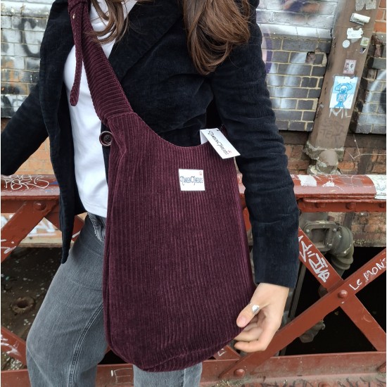 Ashbury Corduroy Hobo Hippie bag Plum 